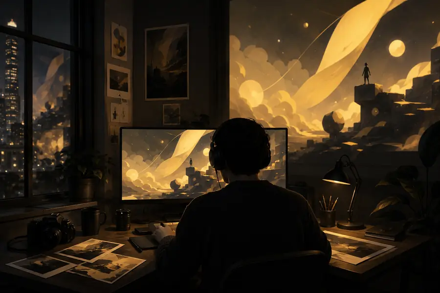 A stylized generated video scene ready for review