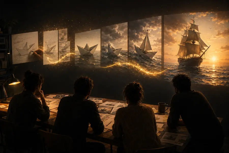 Animated-style generated video frame based on a visual concept
